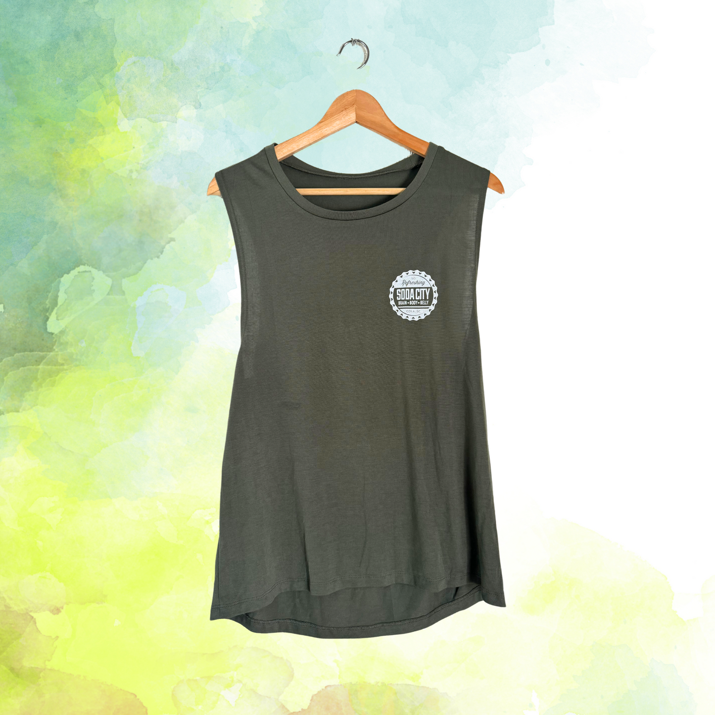 Soda City Market Women's Military Green Pocket Logo Tank